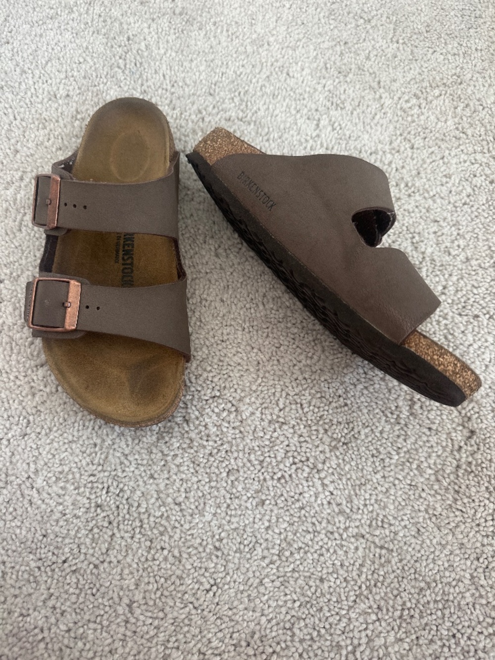 Birkenstock Brown Two-Strap Slide Sandals